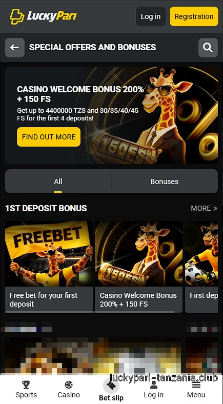 LuckyPari Casino bonus offers screen