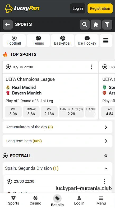 LuckyPari Sports betting matches screen